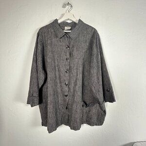 Hot Cotton Womens Black White Linen Cotton Button-Up 3/4 Sleeve Shirt Top Pocket